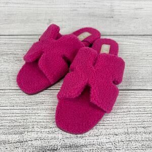 MIA Women's Hot Pink Cosette Faux Shearling Slip On Sandals Size 8